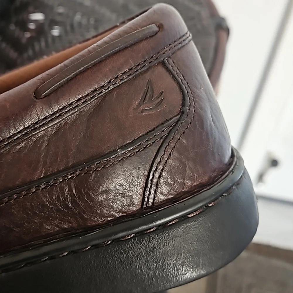 Sperry Top Sider Brown Leather Boat Loafers 10.5M slip on pebbled leathers